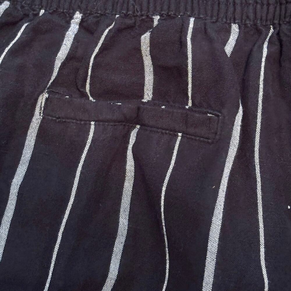 Black White Pinstripe Linen Rayon Wide Leg Cropped Pants XL Casual Coastal Boho - Picture 8 of 9